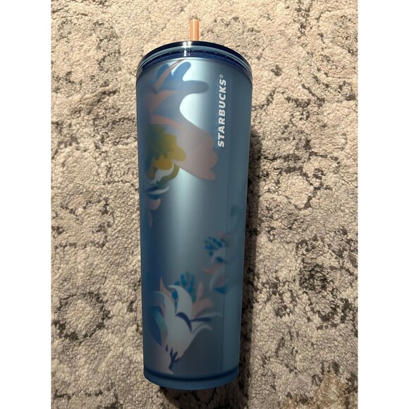 New Starbucks 2023 Floral Garden Blue Tumbler Cup with straw - Picture 2 of 2